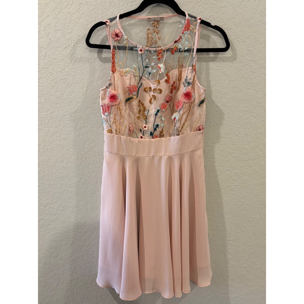 Orsay Blush Pink Floral Embroidered Mesh Sleeveless Fit & Flare Dress Size 36